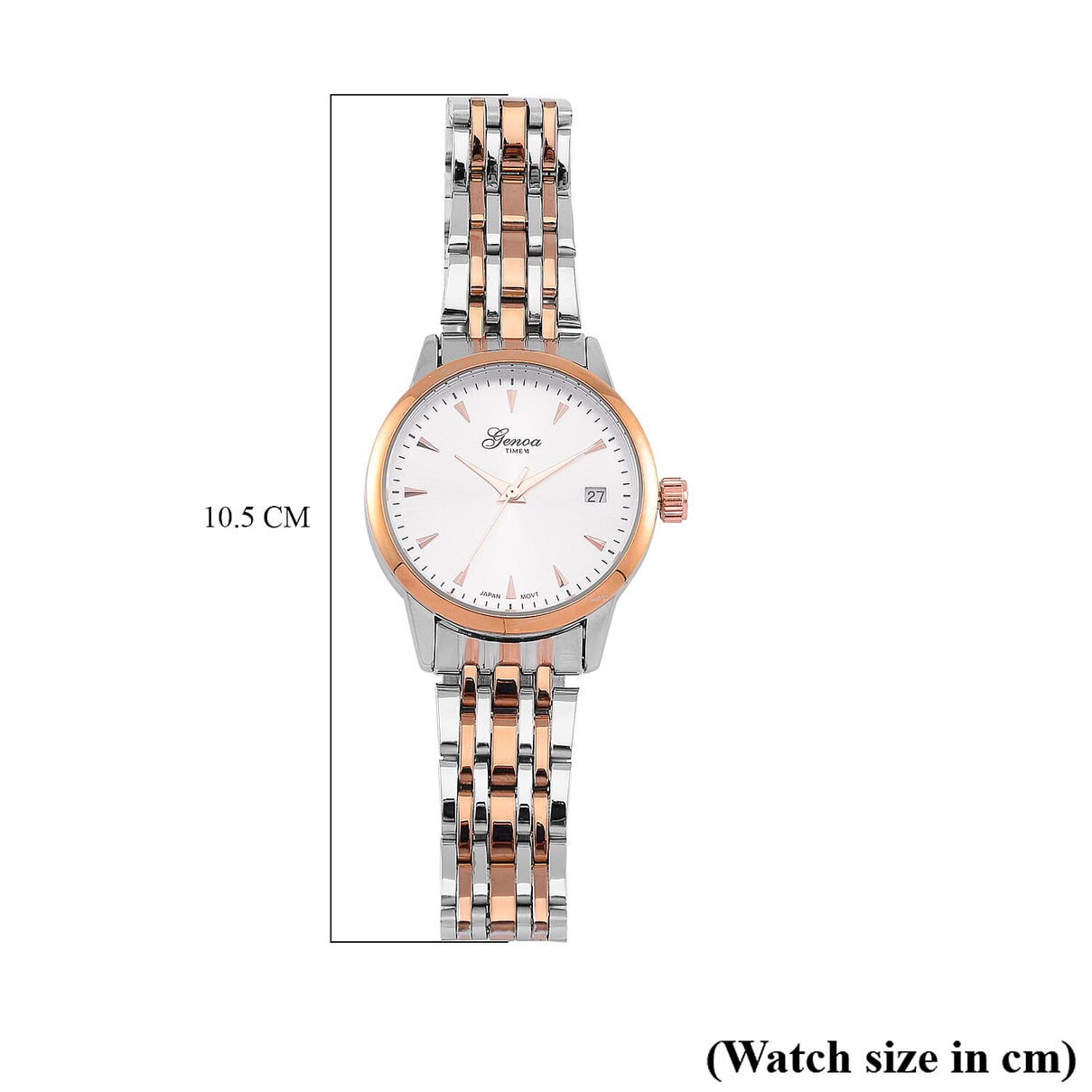 GENOA TIME V2 Miyota GM12 Japan Movt. 3ATM Water Resistant White Dial Watch with Silver and Rose Gold Colour Stainless Steel Strap 8114433 8