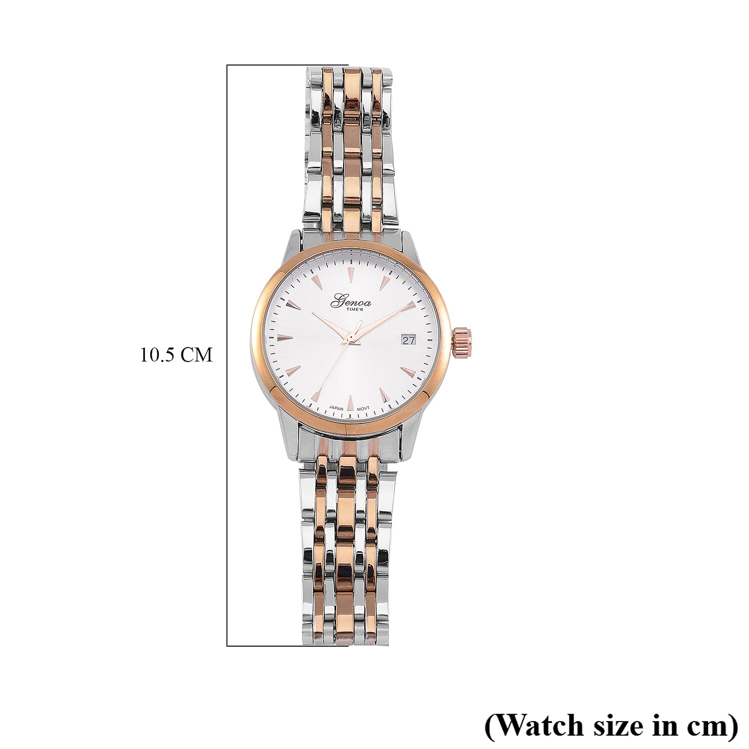 GENOA TIME V2 Miyota GM12 Japan Movt. 3ATM Water Resistant White Dial Watch with Silver and Rose Gold Colour Stainless Steel Strap 8114433 8