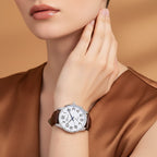 GENOA TIME V2 Quartz Movt. 3ATM Water Resistant White Dial Talking Watch with Brown Colour Leather Strap and Silver-Tone Case