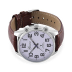 GENOA TIME V2 Quartz Movt. 3ATM Water Resistant White Dial Talking Watch with Brown Colour Leather Strap and Silver-Tone Case