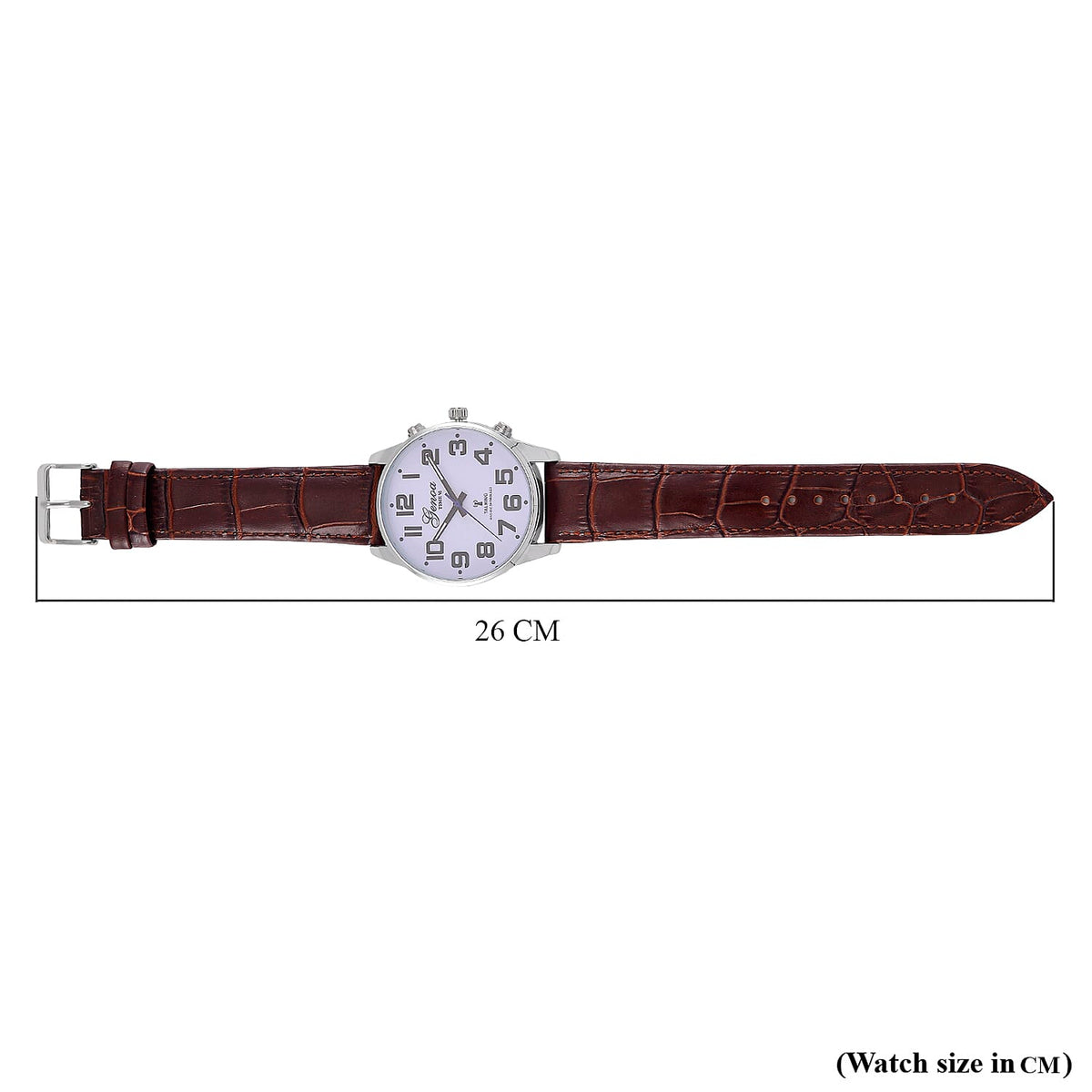 GENOA TIME V2 Quartz Movt. 3ATM Water Resistant White Dial Talking Watch with Brown Colour Leather Strap and Silver-Tone Case 8060156 8