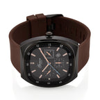 GENOA TIME V2 Quartz PC32 1ATM WR Black False Multifunction Dial & Black Case Mens Watch with Brown Silicone Strap
