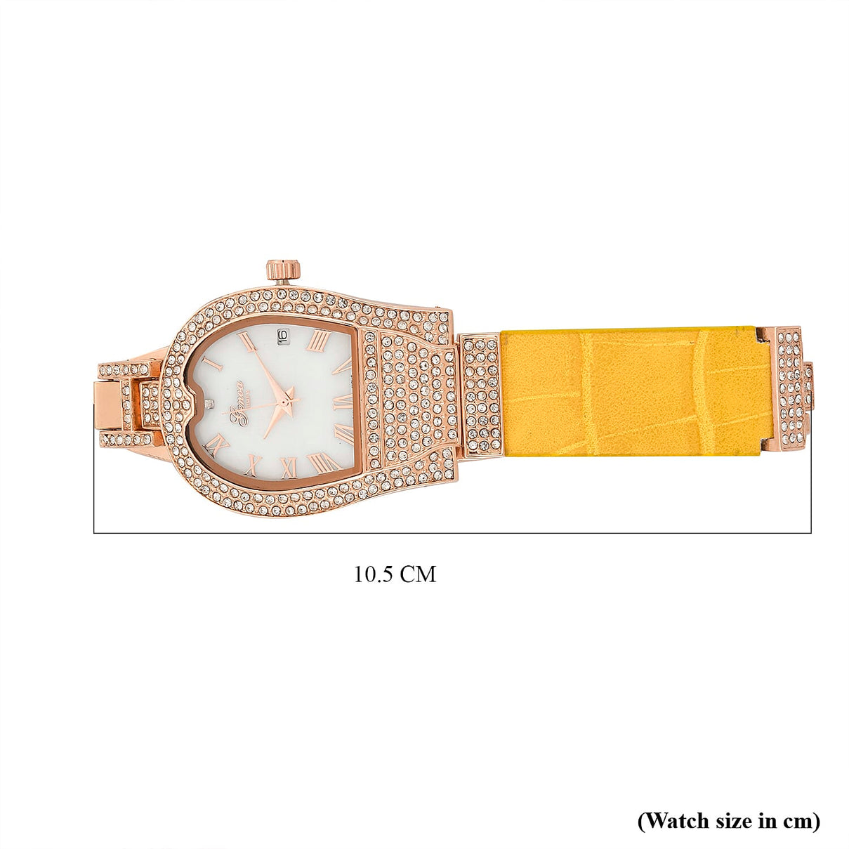 GENOA TIME V2 Seiko VJ32 with Date Japan Movement 3ATM Water Resistant White Crystal MOP Dial Watch with Yellow Leather &amp; Alloy Strap 7841839 6