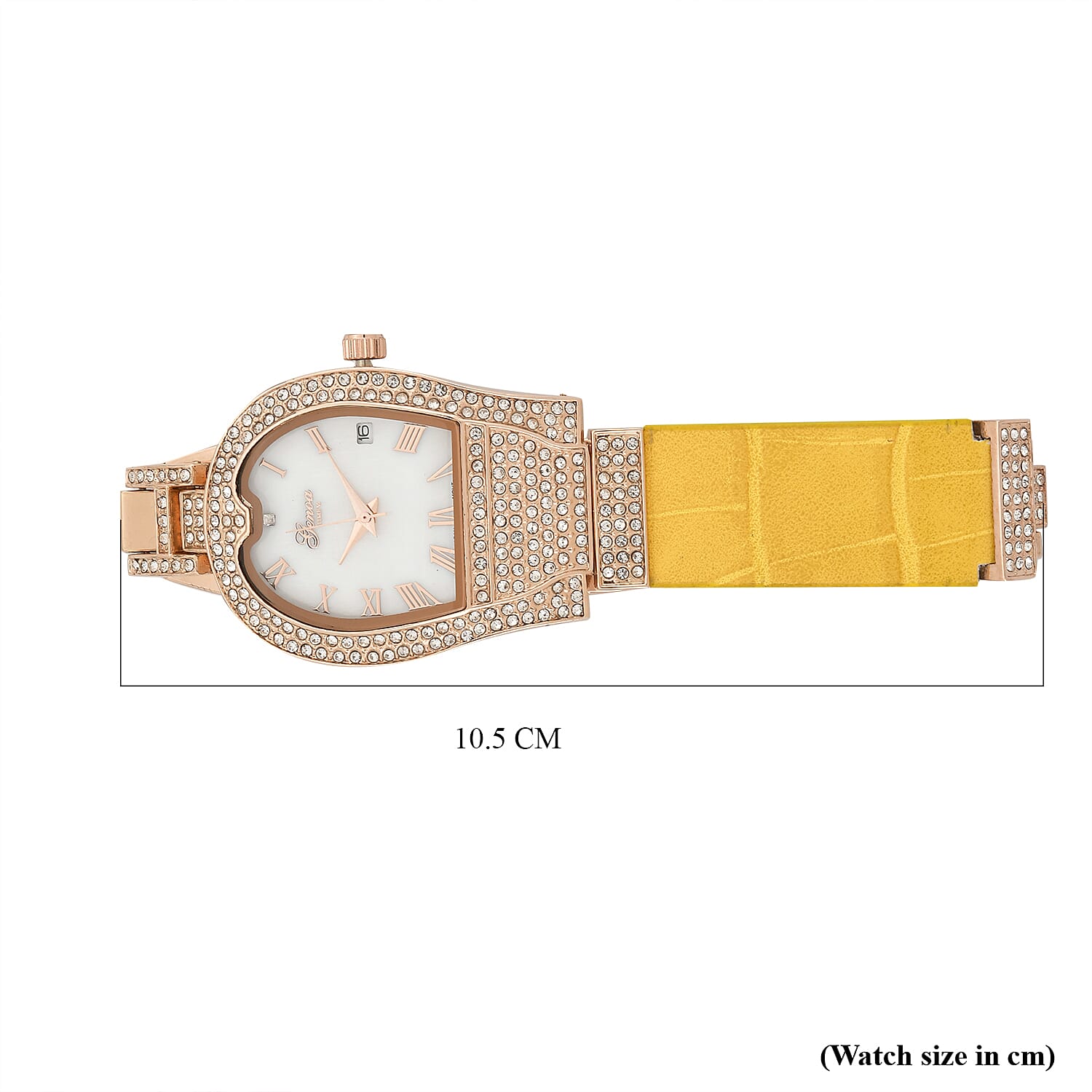 GENOA TIME V2 Seiko VJ32 with Date Japan Movement 3ATM Water Resistant White Crystal MOP Dial Watch with Yellow Leather &amp; Alloy Strap 7841839 6