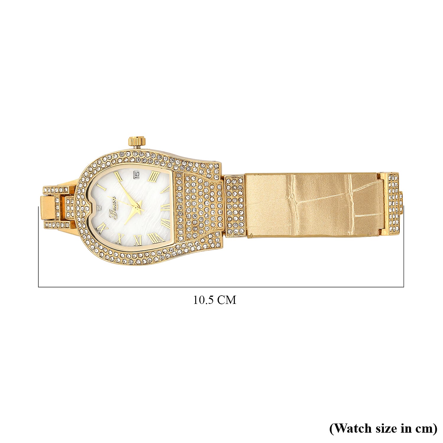 GENOA TIME V2 Seiko VJ32 with Date Japan Movement 3ATM Water Resistant White Crystal MOP Dial Watch with Gold Colour Leather &amp; Alloy Strap V32529380 6