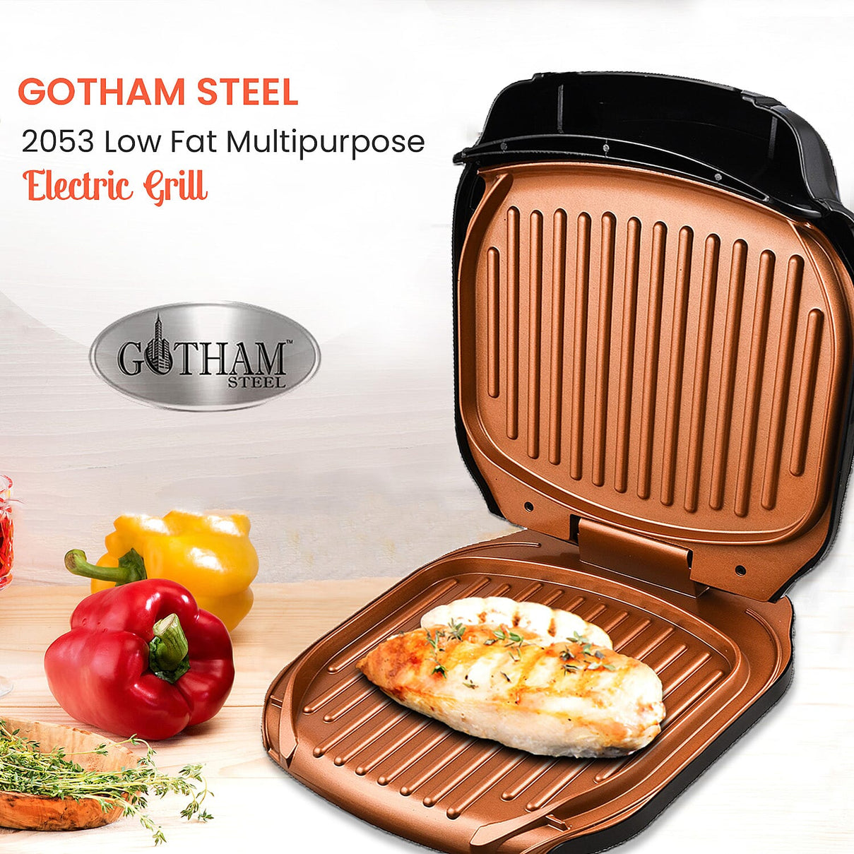 GOTHAM Steel Electric Low Fat Multipurpose Sandwich Grill with Nonstick Copper Coating 7505527 2