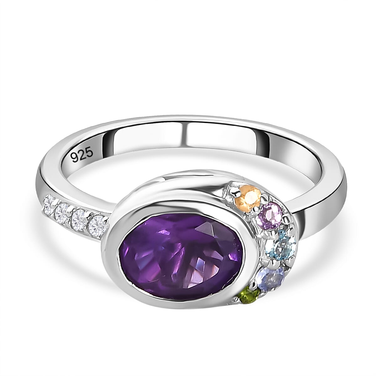GP- African Amethyst And Multi gemstones Fancy Ring in Platinum Overlay Sterling Silver 7259045 0