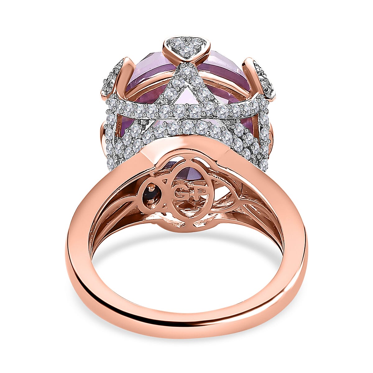 GP- Amore Collection - Rose De France Amethyst and Natural Zircon Ring in 18K Rose Gold Vermeil Plated Sterling Silver 11.48 Ct, Silver Wt. 5.52 Gms 7533076 8