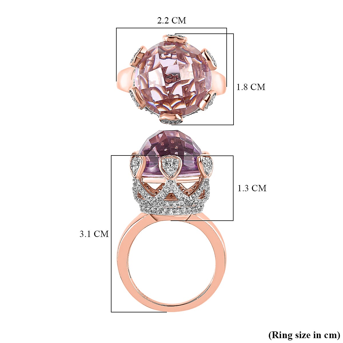 GP- Amore Collection - Rose De France Amethyst and Natural Zircon Ring in 18K Rose Gold Vermeil Plated Sterling Silver 11.48 Ct, Silver Wt. 5.52 Gms 7533076 10