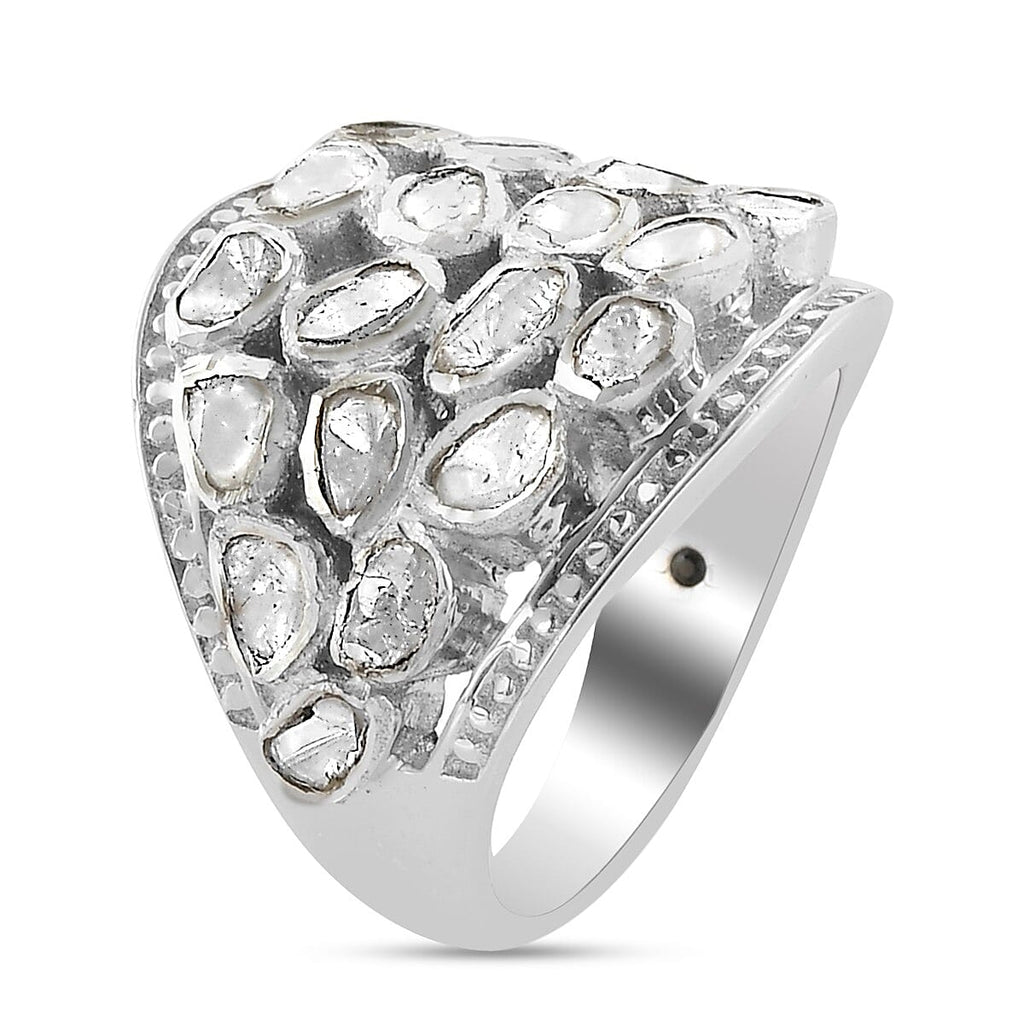 GP Polki Diamond Ring in Platinum Overlay Sterling Silver 1.02 Ct, Silver Wt. 9.95 Gms