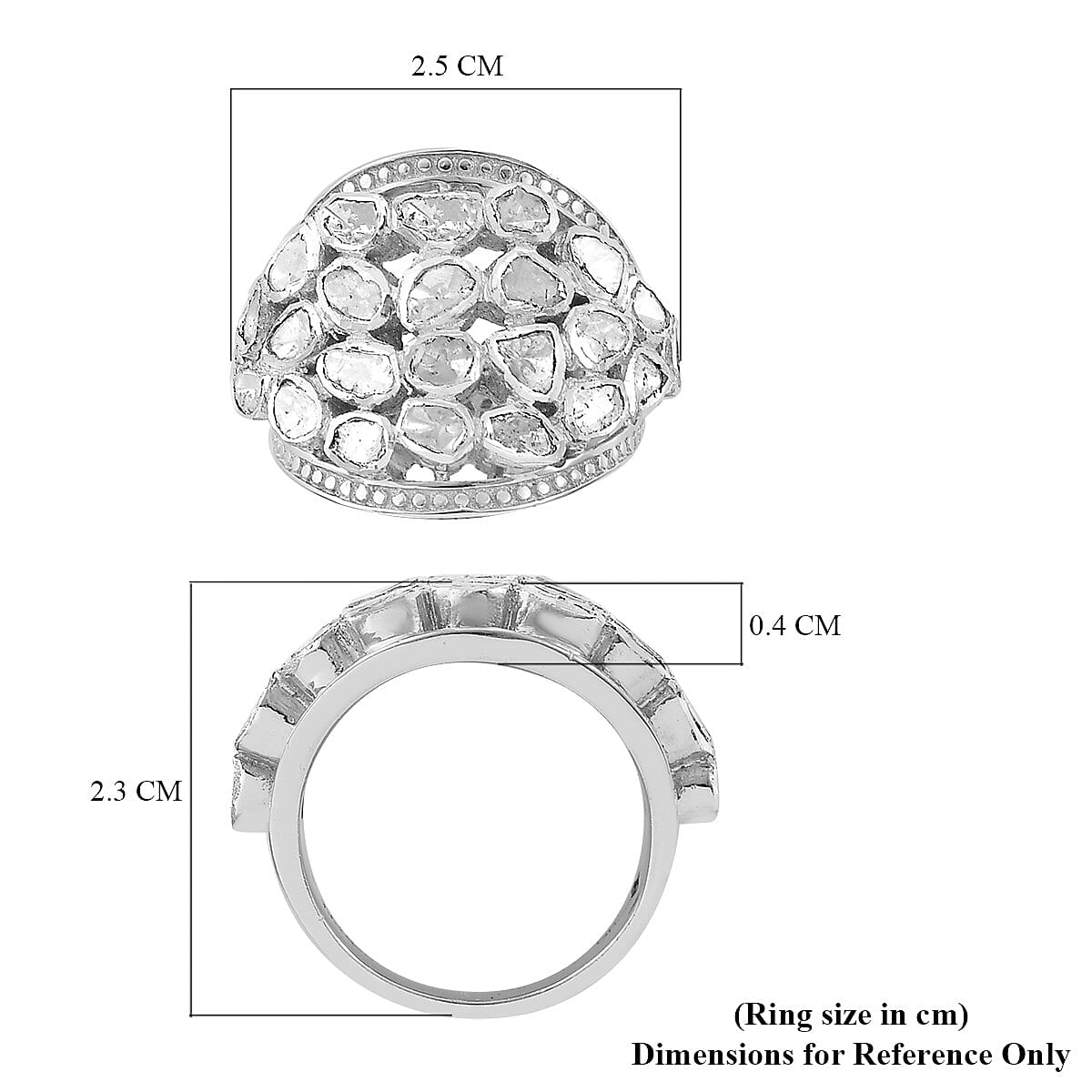 GP 1.02 Ct. Polki Diamond Ring in Platinum Plated Sterling Silver 6339611 6