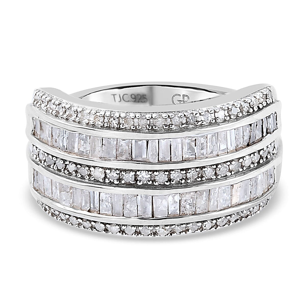 GP White Natural Diamond & Kanchanaburi Blue Sapphire Ring in Platinum Overlay Sterling Silver 1.16 Ct.