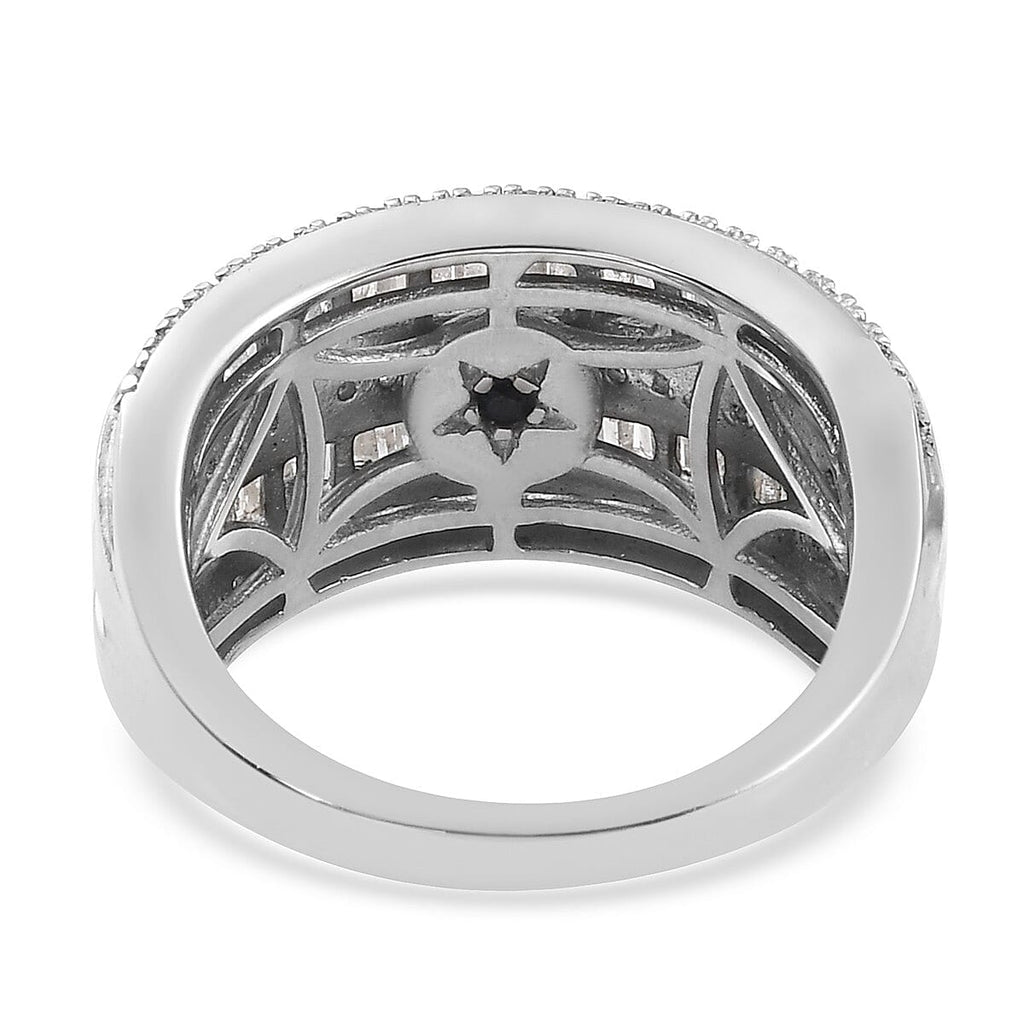 GP White Natural Diamond & Kanchanaburi Blue Sapphire Ring in Platinum Overlay Sterling Silver 1.16 Ct.