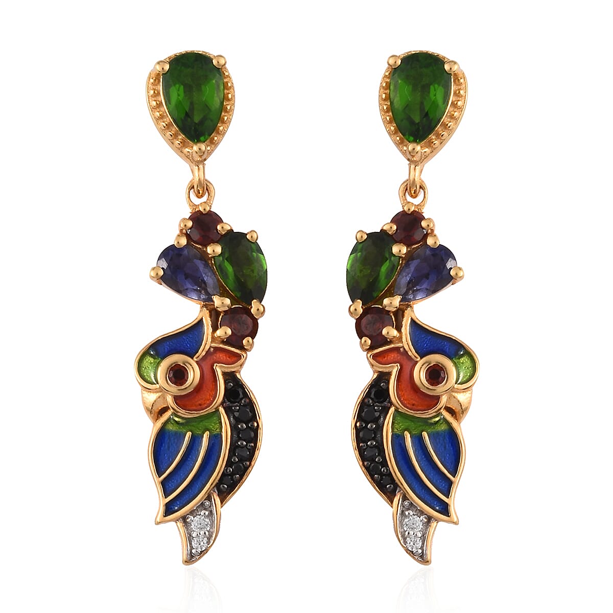 GP 2.25 Ct  Diopside and Multi Gemstone Dangle Earrings in Gold Plated Silver 3468998 0