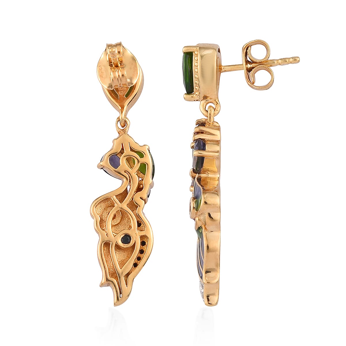 GP 2.25 Ct  Diopside and Multi Gemstone Dangle Earrings in Gold Plated Silver 3468998 4