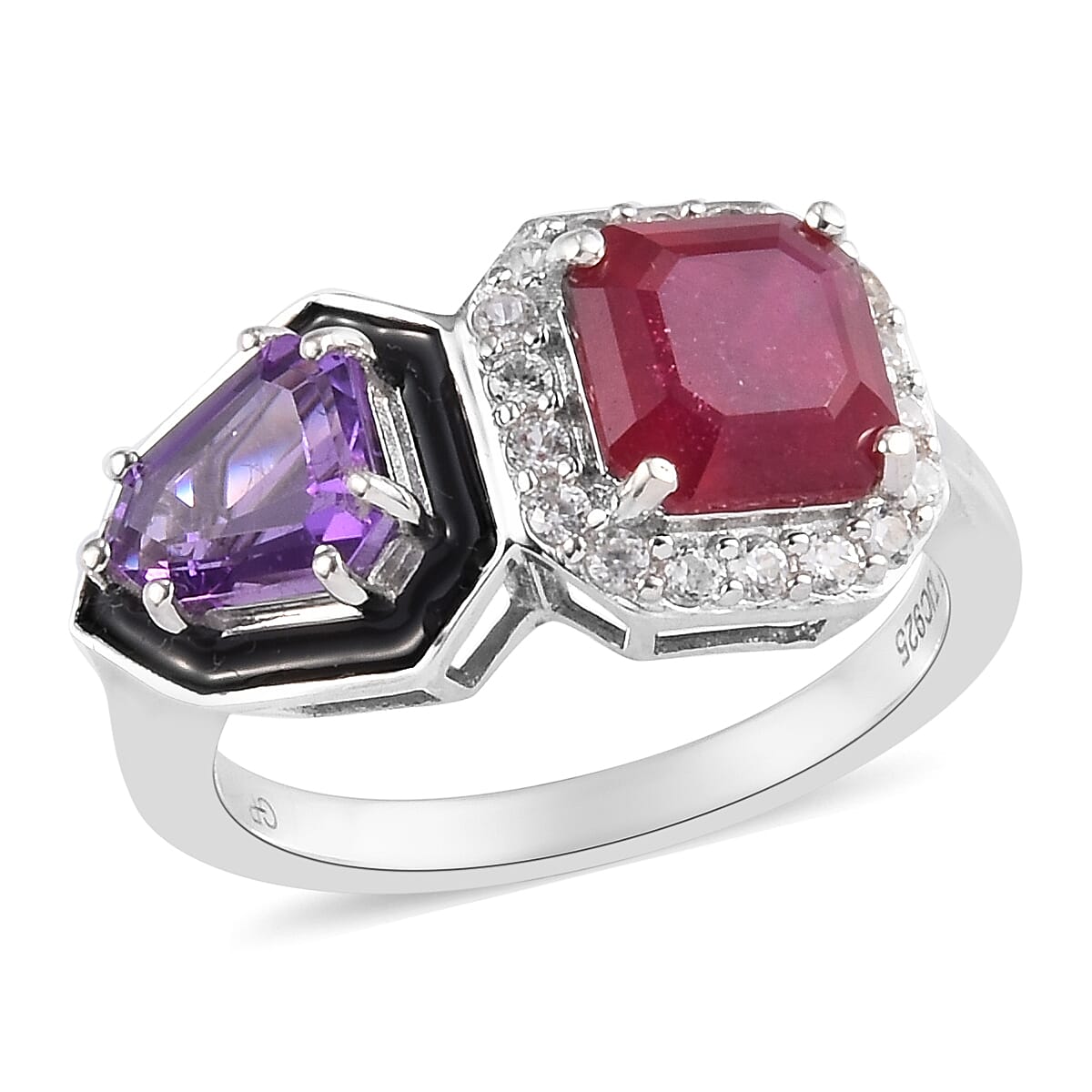 GP 3.85 Ct African Ruby, Amethyst and Multi Gemstone Enamelled Ring in Platinum Plated Sterling Silver 3727009 2