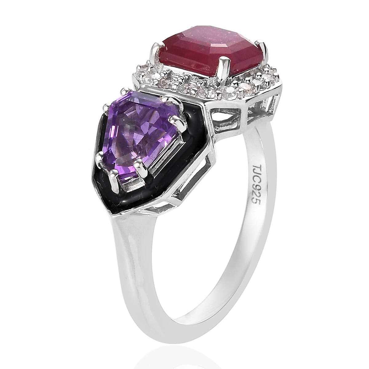 GP 3.85 Ct African Ruby, Amethyst and Multi Gemstone Enamelled Ring in Platinum Plated Sterling Silver 3727009 4