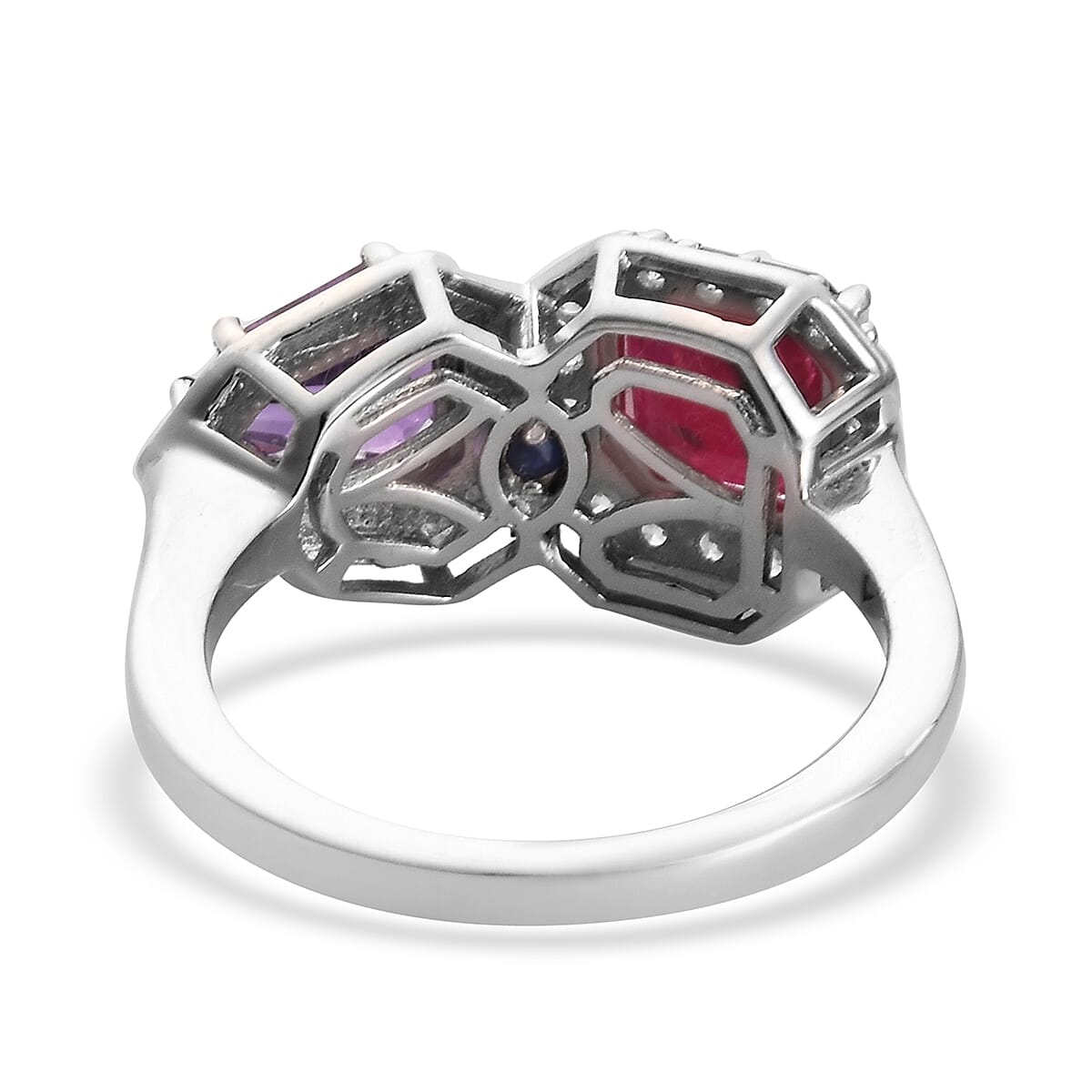 GP 3.85 Ct African Ruby, Amethyst and Multi Gemstone Enamelled Ring in Platinum Plated Sterling Silver 3727009 5
