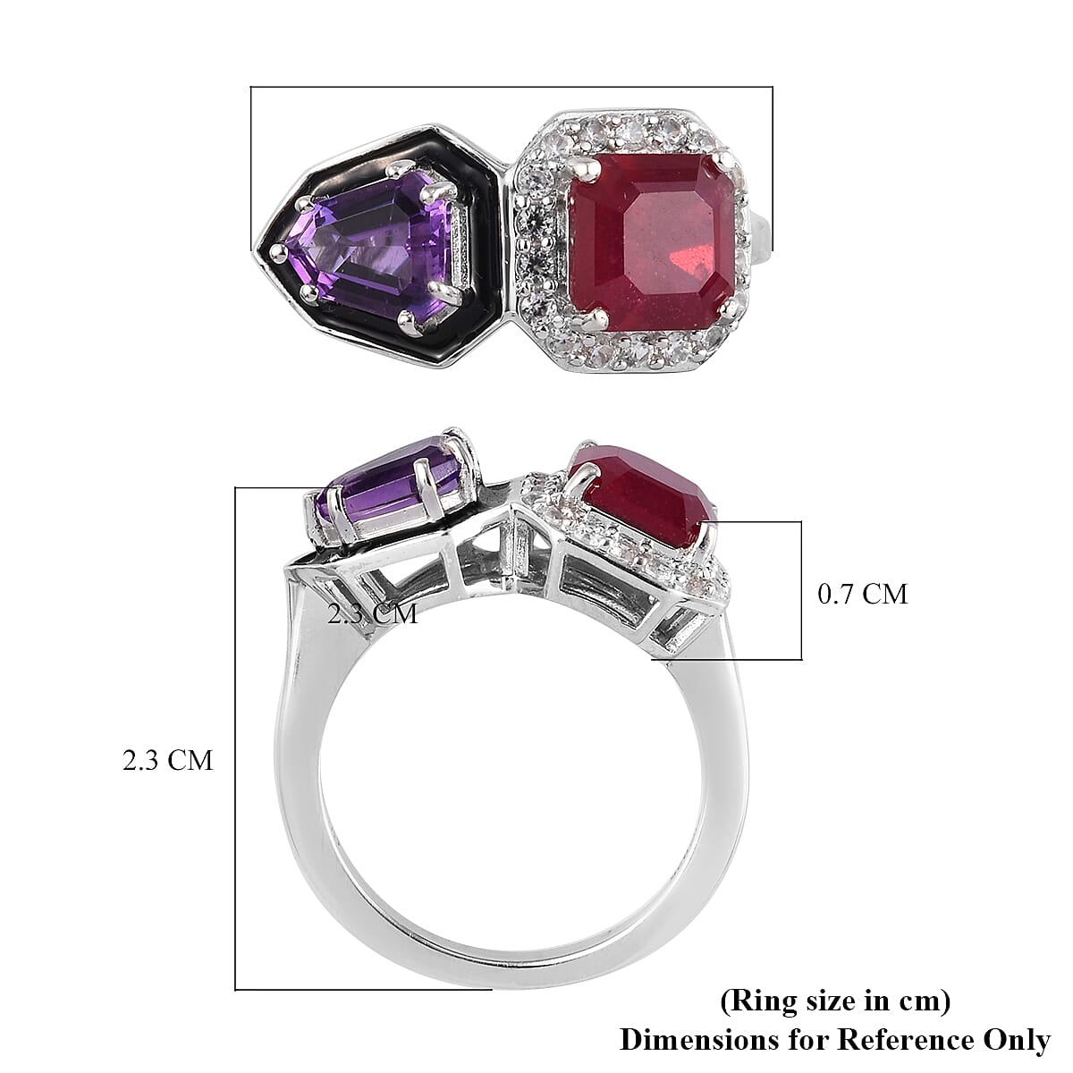 GP 3.85 Ct African Ruby, Amethyst and Multi Gemstone Enamelled Ring in Platinum Plated Sterling Silver 3727009 6