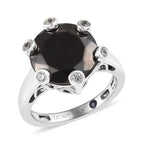 GP Elite Shungite (Rnd 12 mm), Natural Cambodian Zircon and Blue Sapphire Ring in Platinum Overlay Sterling Silver 4.25 Ct.