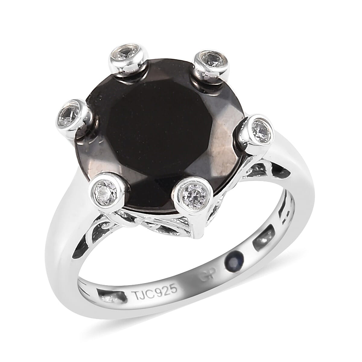 GP 4.25 Ct Elite Shungite and Multi Gemstone Solitaire Ring in Platinum Plated Silver 3514589 0