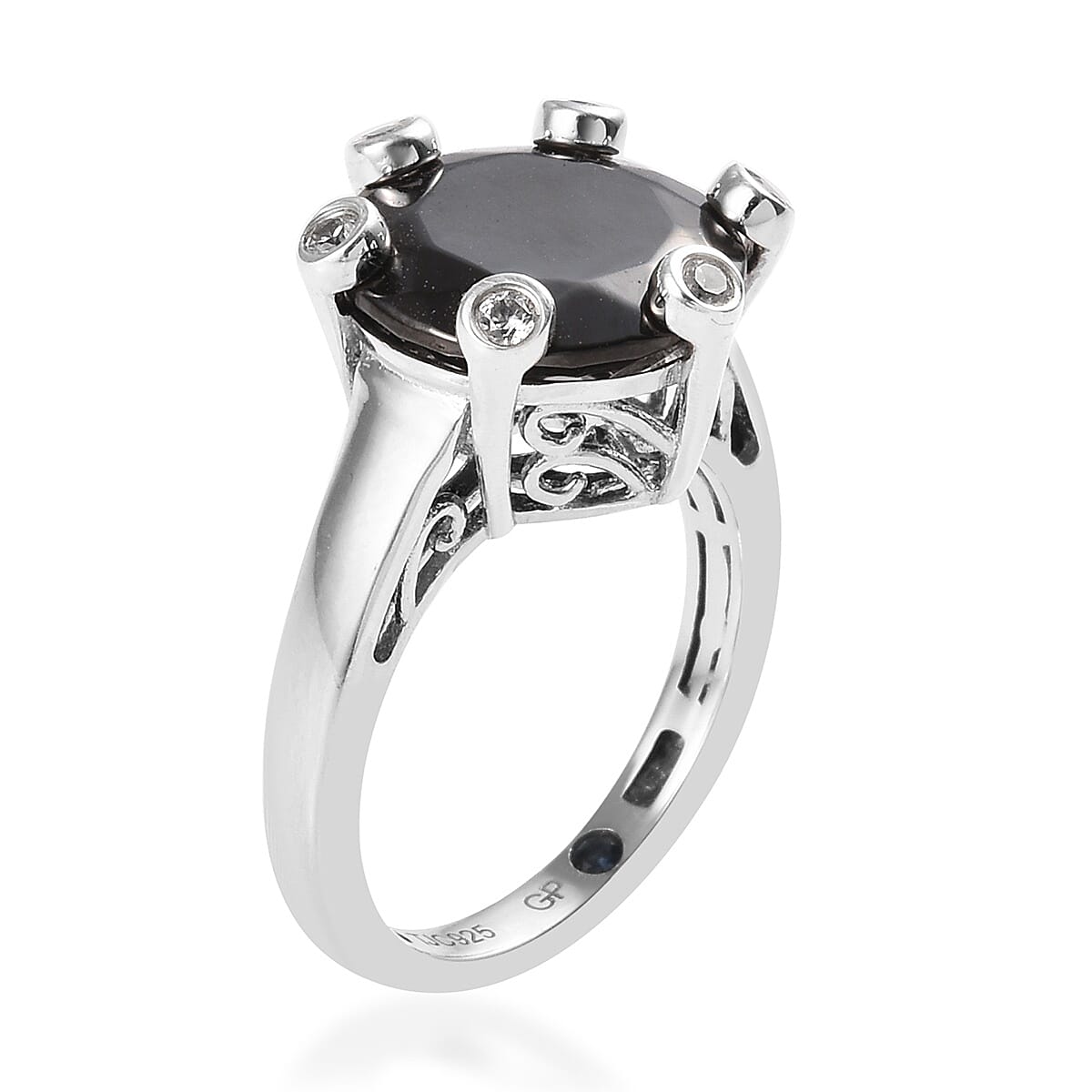GP 4.25 Ct Elite Shungite and Multi Gemstone Solitaire Ring in Platinum Plated Silver 3514589 4