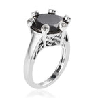 GP Elite Shungite (Rnd 12 mm), Natural Cambodian Zircon and Blue Sapphire Ring in Platinum Overlay Sterling Silver 4.25 Ct.