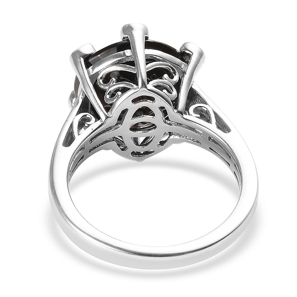 GP Elite Shungite (Rnd 12 mm), Natural Cambodian Zircon and Blue Sapphire Ring in Platinum Overlay Sterling Silver 4.25 Ct.