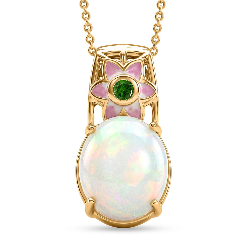 GP - AAA Ethiopian Opal, Natural Chrome Diopside & Blue Sapphire Pendant with Chain (Size 20) in 18K Vermeil Yellow Gold Plated Sterling Silver 3.62 Ct.