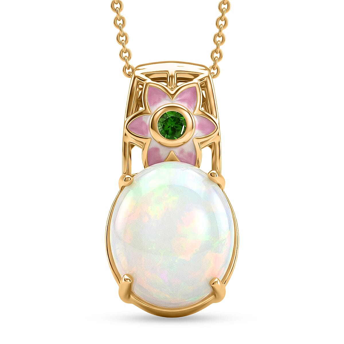 GP - AAA Ethiopian Opal, Natural Chrome Diopside &amp; Blue Sapphire Pendant with Chain (Size 20) in 18K Vermeil Yellow Gold Plated Sterling Silver 3.62 Ct. 4466433 0