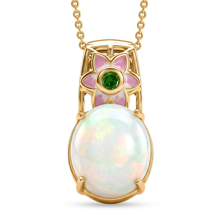GP - AAA Ethiopian Opal, Natural Chrome Diopside &amp; Blue Sapphire Pendant with Chain (Size 20) in 18K Vermeil Yellow Gold Plated Sterling Silver 3.62 Ct. 4466433 1
