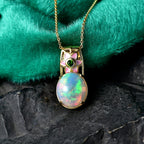 GP - AAA Ethiopian Opal, Natural Chrome Diopside & Blue Sapphire Pendant with Chain (Size 20) in 18K Vermeil Yellow Gold Plated Sterling Silver 3.62 Ct.