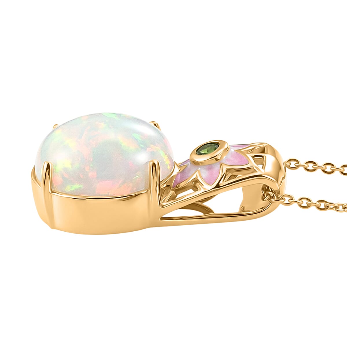 GP - AAA Ethiopian Opal, Natural Chrome Diopside &amp; Blue Sapphire Pendant with Chain (Size 20) in 18K Vermeil Yellow Gold Plated Sterling Silver 3.62 Ct. 4466433 4