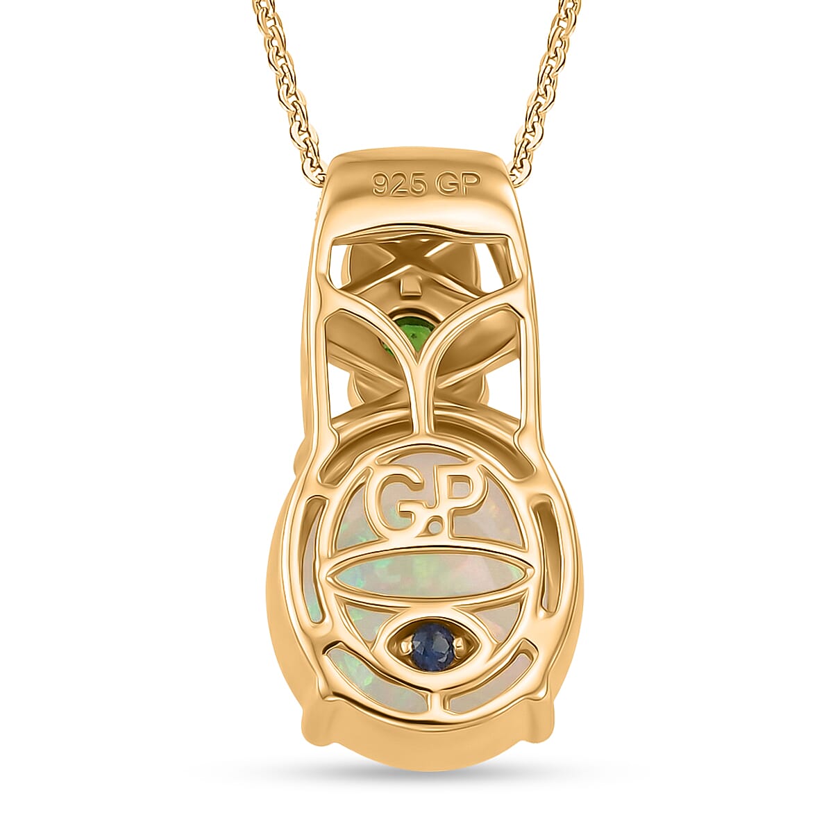 GP - AAA Ethiopian Opal, Natural Chrome Diopside &amp; Blue Sapphire Pendant with Chain (Size 20) in 18K Vermeil Yellow Gold Plated Sterling Silver 3.62 Ct. 4466433 5
