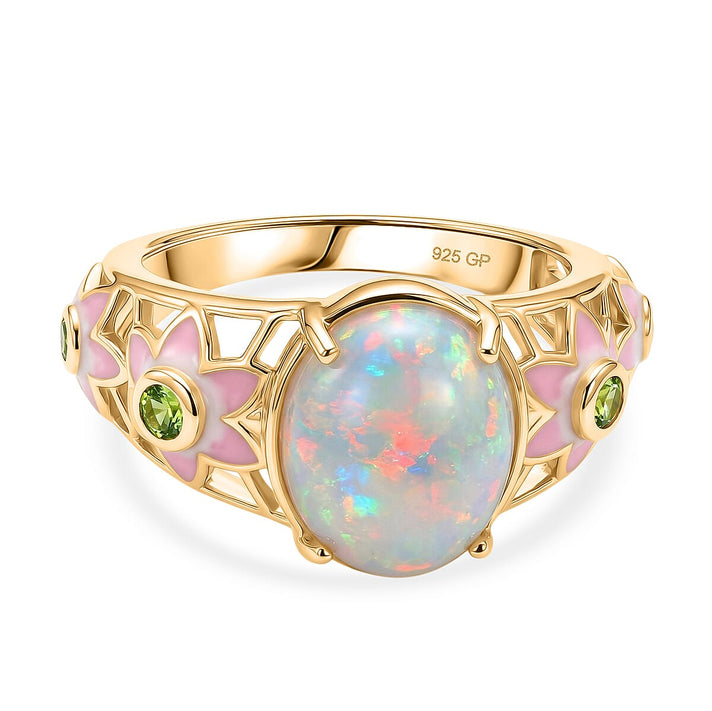 GP - AAA Ethiopian Opal, Natural Chrome Diopside &amp; Blue Sapphire Ring in 18K Vermeil Yellow Gold Plated Sterling Silver 3.46 Ct. 8532181 1