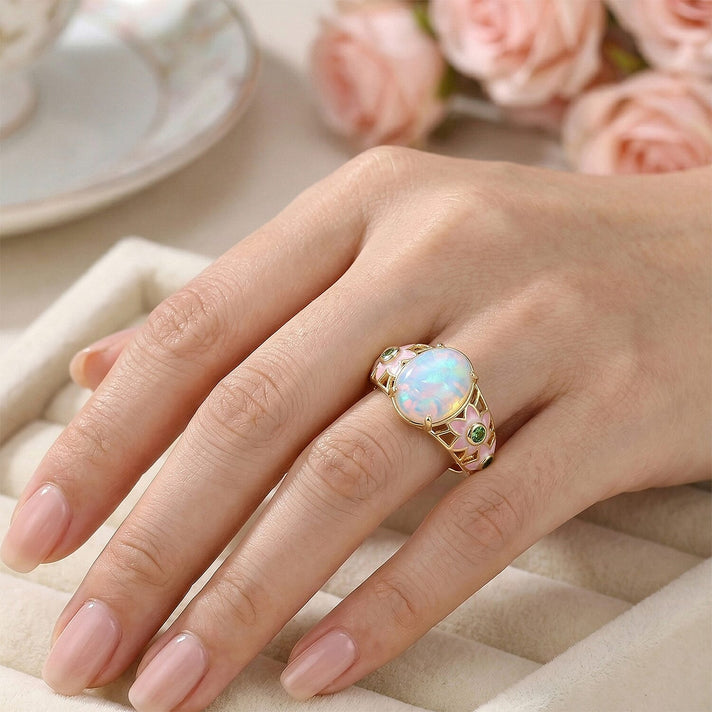 GP - AAA Ethiopian Opal, Natural Chrome Diopside &amp; Blue Sapphire Ring in 18K Vermeil Yellow Gold Plated Sterling Silver 3.46 Ct. 8532181 2