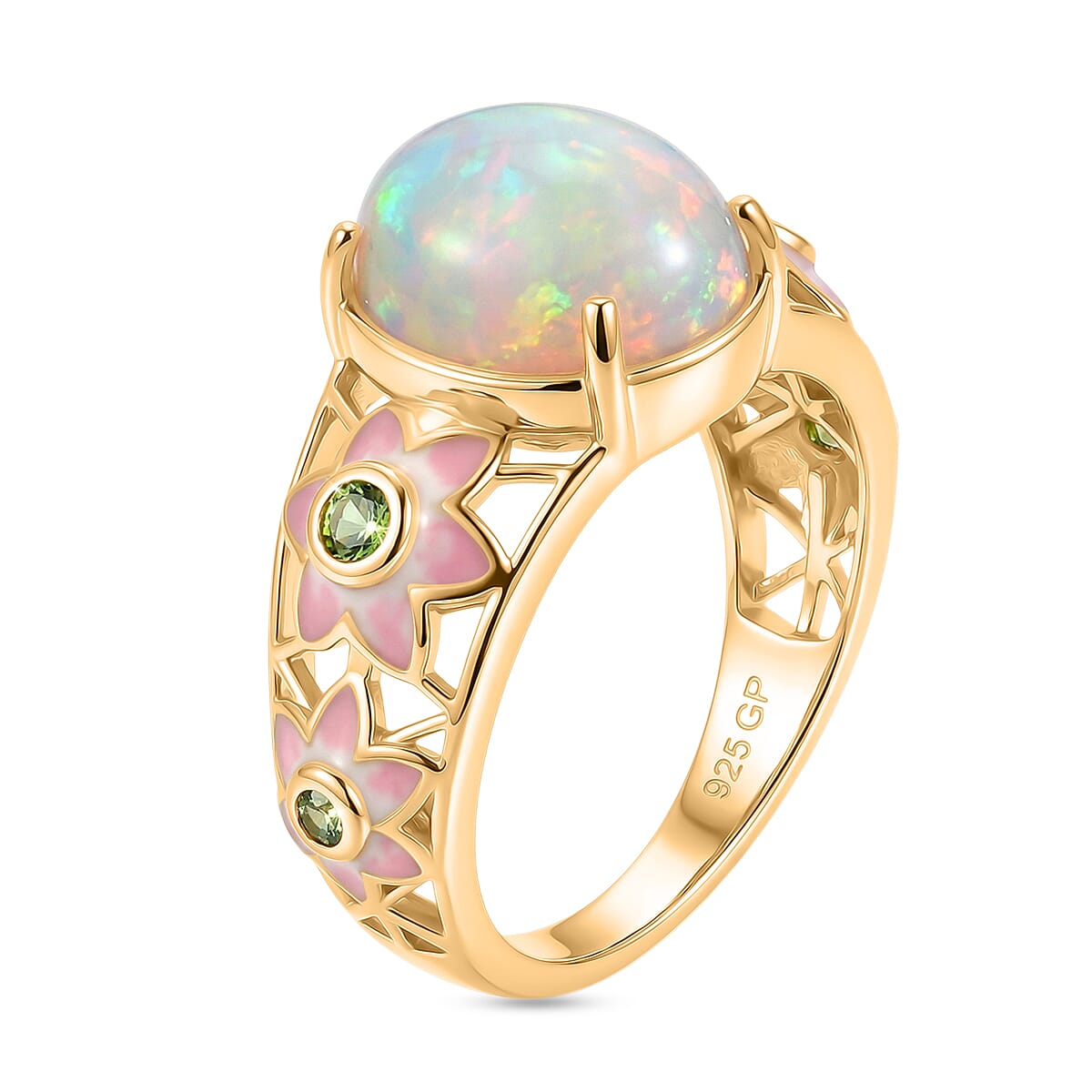 GP - PREMIUM AAA Ethiopian Opal, Natural Chrome Diopside &amp; Blue Sapphire Ring in 18K Vermeil Yellow Gold Plated Sterling Silver 3.46 Ct. 8532181 4
