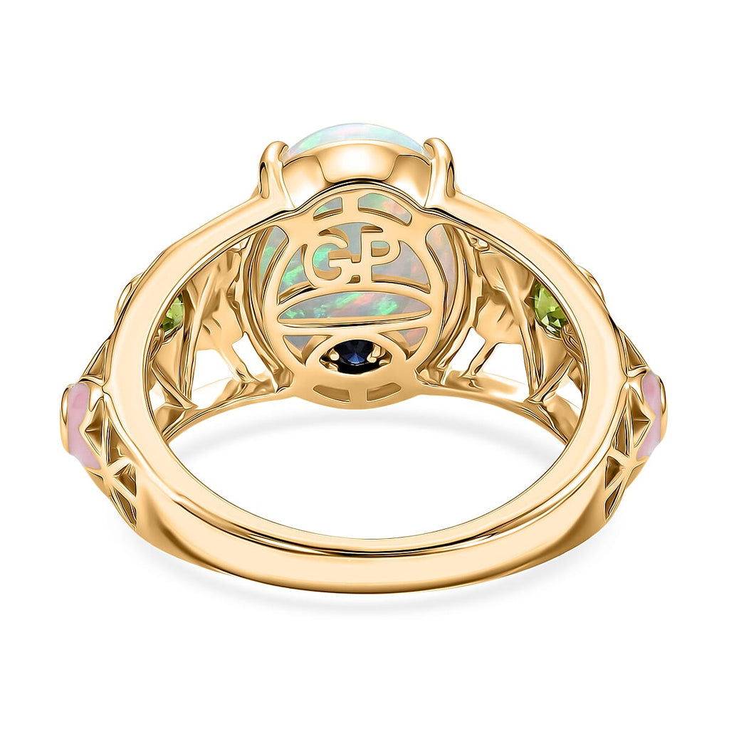 GP - AAA Ethiopian Opal, Natural Chrome Diopside & Blue Sapphire Ring in 18K Vermeil Yellow Gold Plated Sterling Silver 3.46 Ct.