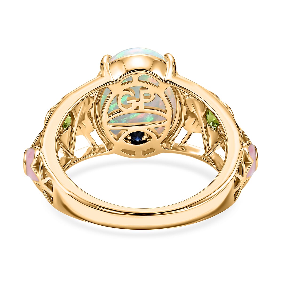 GP - PREMIUM AAA Ethiopian Opal, Natural Chrome Diopside &amp; Blue Sapphire Ring in 18K Vermeil Yellow Gold Plated Sterling Silver 3.46 Ct. 8532181 5