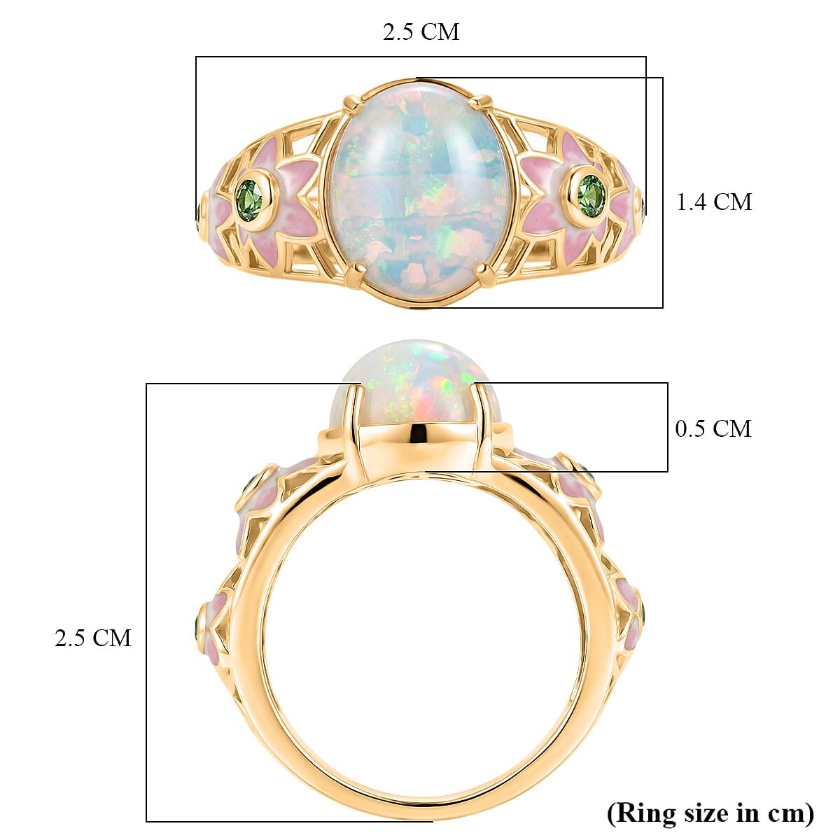 GP - PREMIUM AAA Ethiopian Opal, Natural Chrome Diopside &amp; Blue Sapphire Ring in 18K Vermeil Yellow Gold Plated Sterling Silver 3.46 Ct. 8532181 6