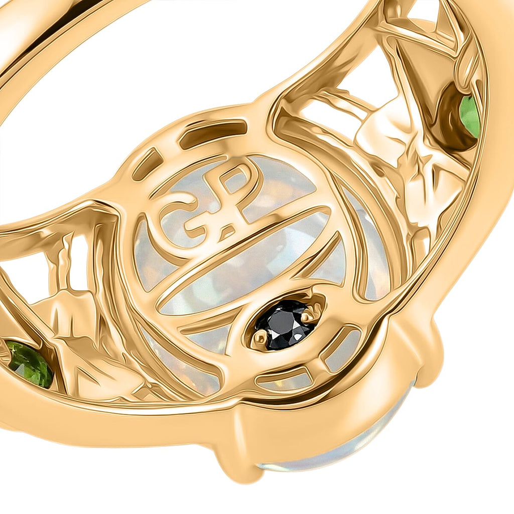GP - AAA Ethiopian Opal, Natural Chrome Diopside & Blue Sapphire Ring in 18K Vermeil Yellow Gold Plated Sterling Silver 3.46 Ct.
