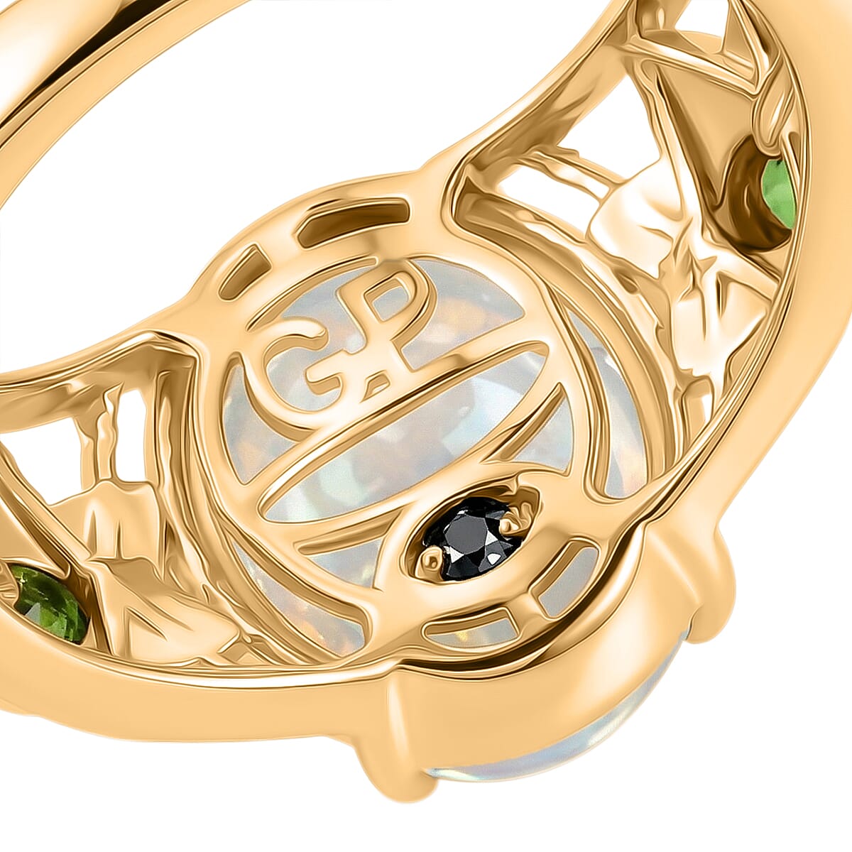 GP - PREMIUM AAA Ethiopian Opal, Natural Chrome Diopside &amp; Blue Sapphire Ring in 18K Vermeil Yellow Gold Plated Sterling Silver 3.46 Ct. 8532181 7