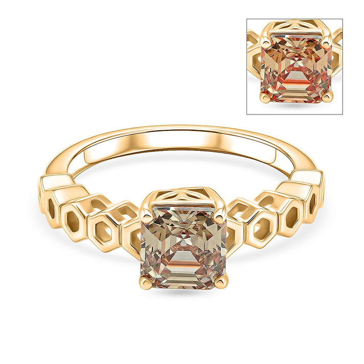 GP - AAA Royal Asscher Cut Turkizite (1.2ct) &amp; Blue Sapphire Solitaire Ring in 18K Vermeil Yellow Gold Plated Sterling Silver 1.24 Ct. 8532063 1