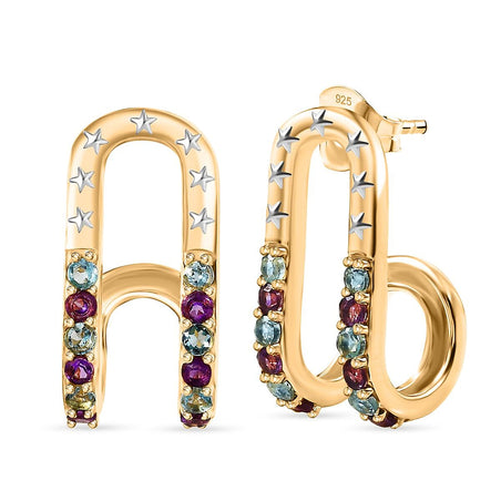 GP - Celestial Dream Collection African Amethyst &amp; Blue Sapphire Earring with Push Back in 18K Yellow Gold Plated &amp; Rhodium Overlay Sterling Silver 1.09 Ct, Silver Wt. 5.36 Gms. 8309267 1