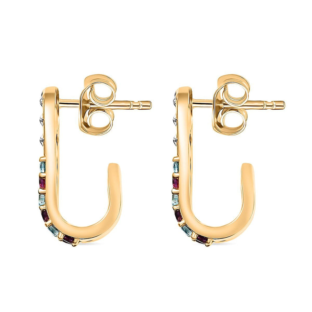 GP - Celestial Dream Collection African Amethyst & Blue Sapphire Earring with Push Back in 18K Yellow Gold Plated & Rhodium Overlay Sterling Silver 1.09 Ct, Silver Wt. 5.36 Gms.