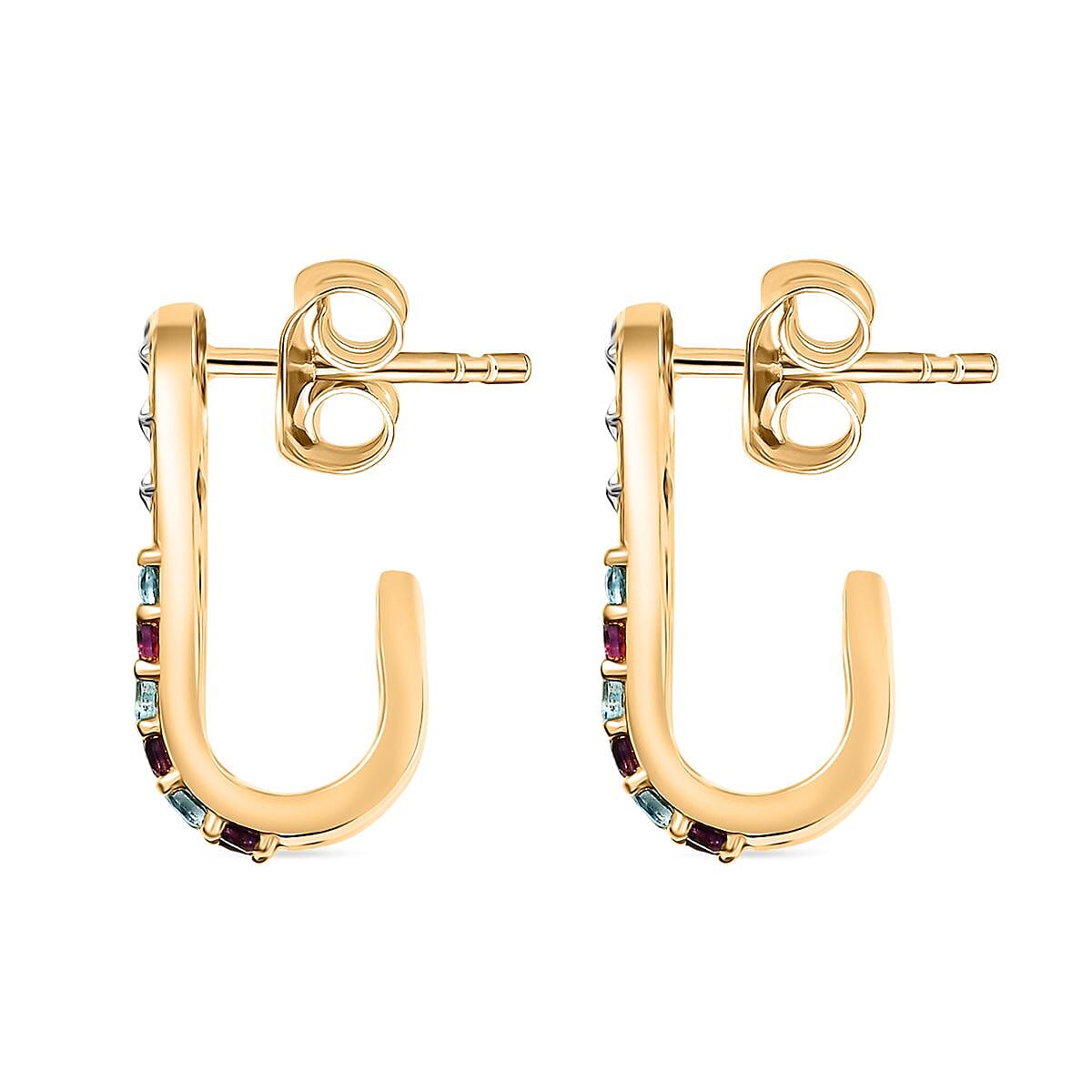 GP Celestial Dream Collection African Amethyst &amp; Blue Sapphire J Hoop Earring with Push Back in 18K Yellow Gold Plated &amp; Rhodium Overlay Sterling Silver 1.10 Ct. 8309267 4