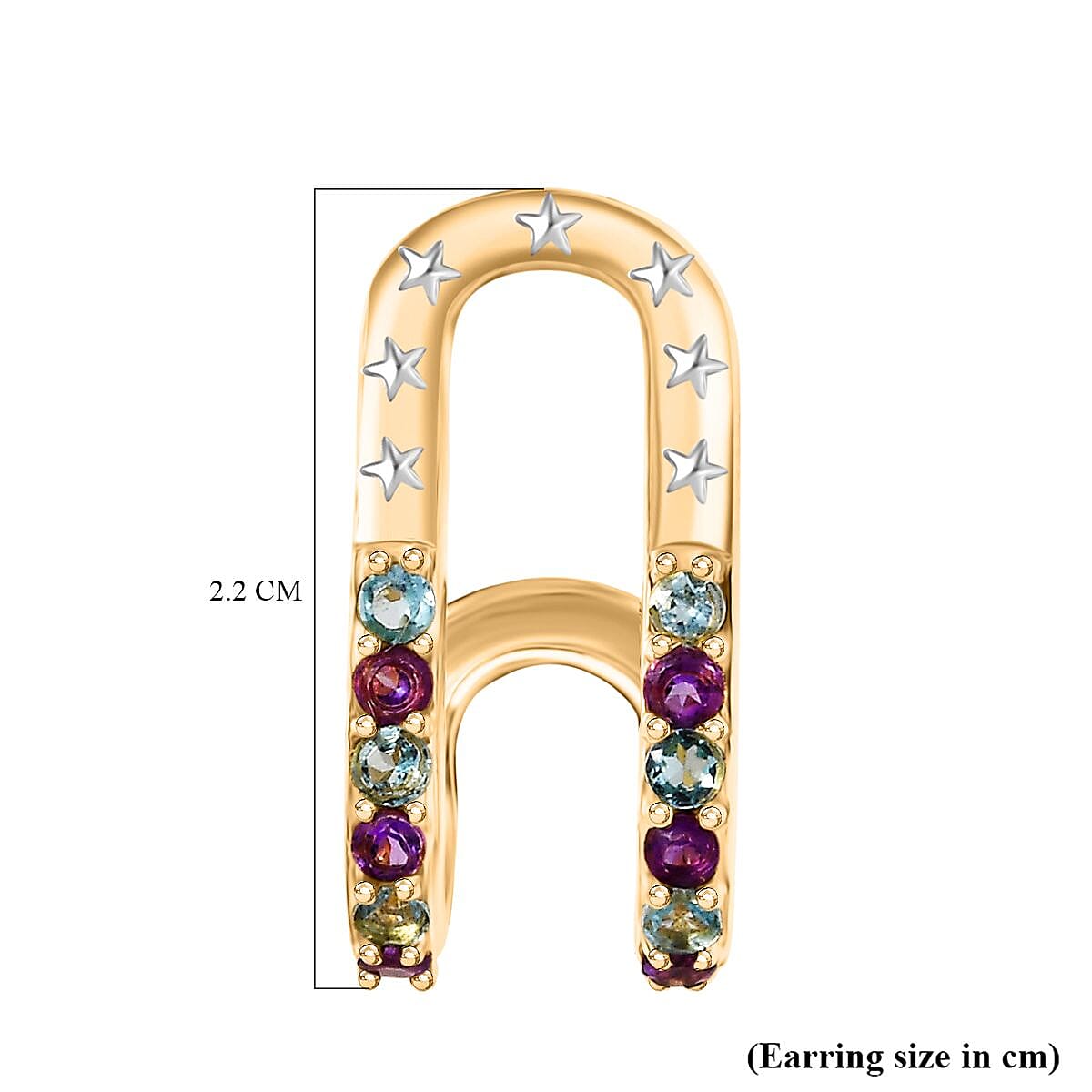GP Celestial Dream Collection African Amethyst &amp; Blue Sapphire J Hoop Earring with Push Back in 18K Yellow Gold Plated &amp; Rhodium Overlay Sterling Silver 1.10 Ct. 8309267 6