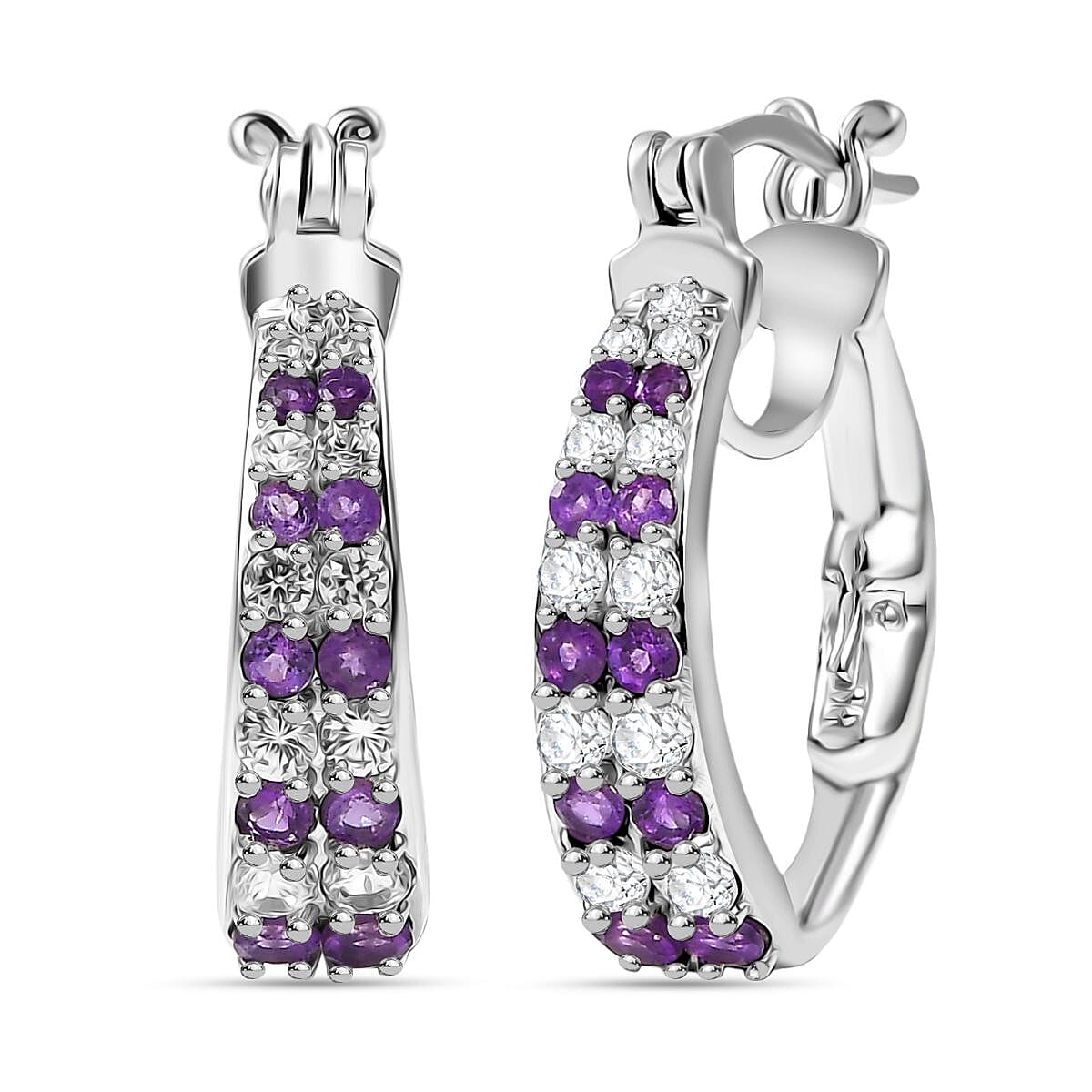 GP - Italian Garden Collection African Amethyst, Blue Sapphire &amp; White Zircon Full Hoop Earring in Rhodium Overlay Sterling Silver 2.34 Ct 8302754 0