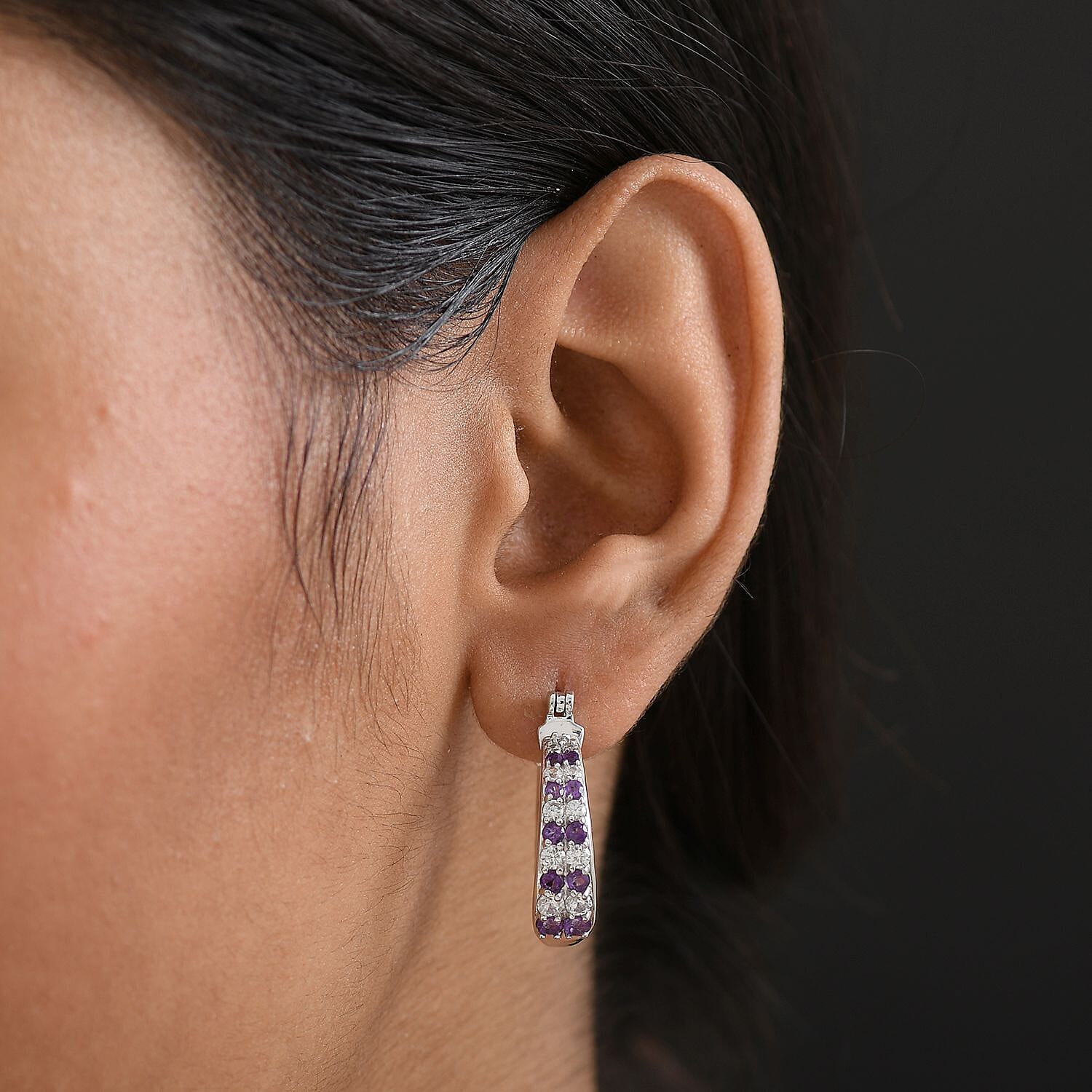 GP - Italian Garden Collection African Amethyst, Blue Sapphire &amp; White Zircon Full Hoop Earring in Rhodium Overlay Sterling Silver 2.34 Ct 8302754 3