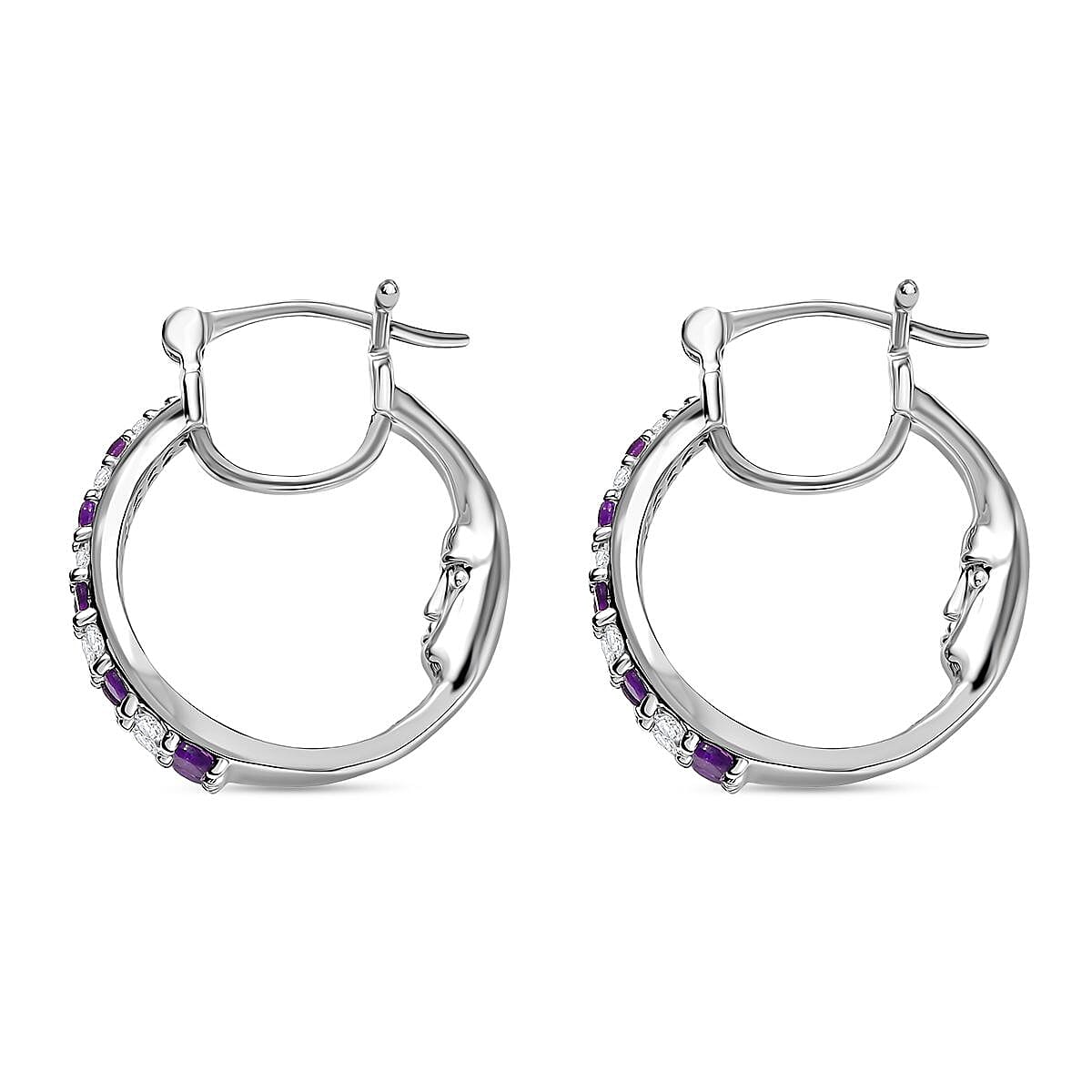 GP - Italian Garden Collection African Amethyst, Blue Sapphire &amp; White Zircon Full Hoop Earring in Rhodium Overlay Sterling Silver 2.34 Ct 8302754 4